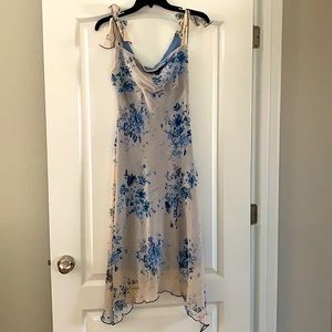 Cream/blue floor length dress